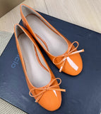 KYLETHOMASW  -  Women Round Toe Ballet Flats Spongy Bottom  Hot New 2024 Italian Shoes Patent Leather Classic Bow-Knot Dressing Slip-On 34 48 47