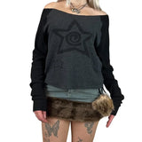 KYLETHOMASW  -  Retro personality contrasting wide neck casual knit shirt for spicy girls, loose and versatile top for the street