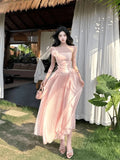 KYLETHOMASW  -  Holiday Style French Sexy Suspender Long Dress Women's High Sense Temperament Sweet High-waist Pendulum Party Maxi Dresses