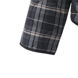 KYLETHOMASW  -  Ethnic Women Gray Plaid Wave Quilting Full Sleeve Loose Coat Outerwear Autumn Winter Covered Buttons O Collar Quilted Jacket