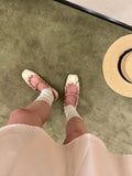 KYLETHOMASW  -  Genuine Leather French Studded Ballet Flats for Women, Summer, Single Strap, Shallow Low Heel Mary Jane