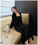 KYLETHOMASW  -  Women's Dresses Sets Solid V-Neck Long Cardigan+Waist Retraction Strapless Dress Sexy Elegant Knitted Two-Pieces Lady's Clothing