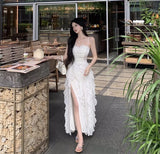 KYLETHOMASW  -  Korean Sweet Fairycore Long Dresses for Women Elegant Spaghetti Strap Ruffles Princess Party Dress Summer Slim Waist Vestidos