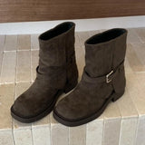 KYLETHOMASW  -  Fashion Metal Buckle Decoration Design Ankle Boots Women High Quality Retro Faux Suede Boots Comfortable Non-Slip Platform Boots