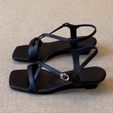 KYLETHOMASW  -  Fashion Elegant Women's Sandals Square Toes Cross Strap Low Heel Sandals Soft-soled Sandals Women Dress Casual Outdoor Sandals