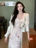 KYLETHOMASW  -  Summer Sweet and Sexy Bodycon Lace Dress for Women V Neck Asymmetrical Hem Slim Fit Spaghetti Strap Tea Dress Y2K Hot Girl Style