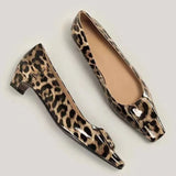 KYLETHOMASW  -  Leopard Kitten Heel Pumps Woman Pointed Toe Shoes Wedges Low Heeled Tacones Femmes Patent Leather Dress Bridal Shoes Ladies