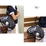 KYLETHOMASW  -  Star Print Bowling Ita Bag Large Capacity Denim Shoulder Bag Clear Window Crossbody Handbag Adjustable Strap Women Casual Bag