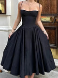 KYLETHOMASW  -  Elegant Spaghetti Strap Dress Women French Retro Party Slim A Line Solid Dress New Summer Off Shoulder Lady Vestidos