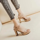 KYLETHOMASW  -  High Heel Sandal for Women Increasing Height Buckle Espadrilles Platform Female Shoe High-heeled Block Clogs Lacquered Girls Fas