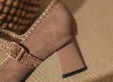 KYLETHOMASW  -  High Heeled Women Autumn New Fashion One-word Buckle with Light Mouth Pumps Womens Thick Heel Small Square Head Mary Jane Shoes