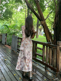 KYLETHOMASW  -  Retro Printed V-neck Kink Dress for Women in Spring and Autumn Slim Temperament Seaside Vacation Atmosphere