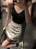 KYLETHOMASW  -  Harajuku Graffiti Letter Print Mini Skirts Women Silvery Color Stain Skirt with Lace Sexy Girl Streetwear Summer Bottoms