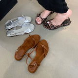 KYLETHOMASW  -  Silver Sandals Women Flats Brown Belt Buckle Ladies Shoes Summer  Flats Sandal Comforts Sandalias De Mujer
