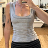 KYLETHOMASW  -  Basic Solid Color Double-layer Stacking Design Square Neck Vest Bright Line Splicing Slim-fitting Sexy Sports Casual Top