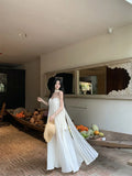 KYLETHOMASW  -  Summer French Vacation Bohemian Chic Dress Women's Lace Tulle Slim Tube Top Dress Backless Sexy Fairy-style Formal Gown Fashion