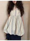 KYLETHOMASW  -  New Chinese Style Vintage Jacquard Stand up Collar Flower Bud Tank Top Women Clothing Summer Striped Slim Sleeveless Women Tops