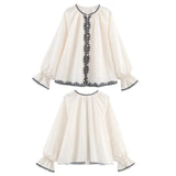 KYLETHOMASW  -  French Lazy Bohemian Geometric Print Shirt Trumpet Sleeve Loose Shirt For Women Summer Kimono Blouse Women Top