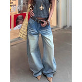 KYLETHOMASW  -  Blue Womens Jeans High Waist Vintage Design Hip Hop Straight Baggy Denim Pants Street Y2K American Style Wide Leg Denim Trouser