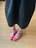 KYLETHOMASW  -  Cowhide Version Pink Single Shoe Women's Square Head Shallow Mouth Design Sense Cross Strap Ballet Shoes Low Heel Mary Jane Shoe