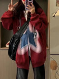 Kylethomasw Y2K Zip Up Hoodie Women Sweet Star Graphics Sweatshirts Fashion Red Oversized Sport Coat Grunge Female Harajuku Clothes