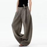KYLETHOMASW  -  Summer New Solid Color Three-dimensional Pleated Design High-end Straight Leg Casual Trousers Casual Fashion Style