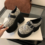 KYLETHOMASW  -  Chunky Platform Buckle Strap Women Pumps Street Style Round Toe Very Square High Heels Stripper Club Female Shoes