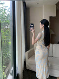 KYLETHOMASW  -  Chinese Style Jacquard Cheongsam Dress Women's Summer Sexy Short-sleeved Slim Fit Hip Wrap Long Dress Female Clothes