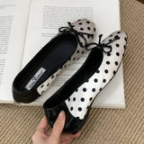 KYLETHOMASW  -  Polka Dot Butterfly-Knot Ballet Flats Women Round Toe Shallow Comfort Casual Dress Shoes Female Satin Elegant Footwear Women