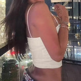 KYLETHOMASW  -  summer niche spicy girl pleated low neck bead camisole tank top, tight fitting elastic inner layer, solid color short top