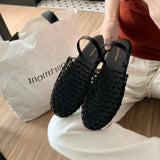 KYLETHOMASW  -  Slippers for Women Summer New Mesh Hollow Out One-piece Strap with Toe Cap Flat Sandals for Women's Mesh Slippers Women
