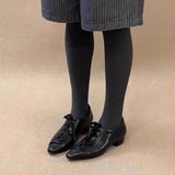 KYLETHOMASW  -  Black British Style Leather Shoes Women Retro Lace Up Mid Heel Pumps Comfortable Elegant Commuter Office Shoes Zapatos De Mujer