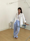 KYLETHOMASW  -  Korean Chic Summer Age Reducing Temperament Elastic Waist Drawstring Loose Versatile Striped Casual Pants Floor Women