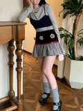 KYLETHOMASW  -  Velvet Patchwork Skirt Detachable Floral Accent Pleated Midi Skirt Women Trendy Convertible Design High Waist A-Line Dress
