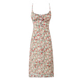 KYLETHOMASW  -  Summer Ruched Chest Flower Print Backless Sling Dress Holiday Woman Adjust Spaghetti Strap Dresses Beach Holiday Robe Vestidos