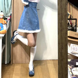 Kylethomasw Denim Chunky Heel Bow Mary Jane Sandals Buckle Metal Decoration Square Toe Lace Up Pumps Shallow Wrinkled Woolen Women Shoes