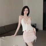KYLETHOMASW  -  Sweet Girl Sexy Set Women's Summer Camisole Vest Pleated Hip Wrap Short Skirt Two-piece Set Fashion Female Clothes