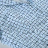 KYLETHOMASW  -  V-neck plaid waist cinched shirt cross-border American slim fit short sleeved single breasted temperament top