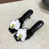 KYLETHOMASW  -  Female Slip On Footwear Square Toe Ladies High Heels Pumps Slides Shoes Luxury Fashion Flower Women Thin Heels Shoes 2025 New