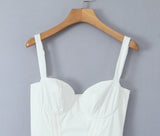 KYLETHOMASW  -  Sexy Bra Chest With Wire Corset Style Low Waist Spliced Ruched Pleated Swing Slit Long Midi Dress Women Bodycon Sling Robe White