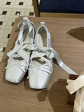 KYLETHOMASW  -  Korean Style Ballet Flat Shoes with Bow Cross Lacing Mary Janes Low Heel Women's New Arrival Breathable Comfortable Slip-On