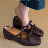 KYLETHOMASW  -  Women Genuine Leather Bow Decorated Ballet Shoes Mary Jane Style Flat Shoes Outdoor Casual Shallow Mouth Loafers Shoes Fashion