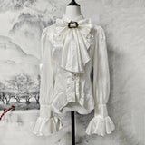KYLETHOMASW  -  Japanese Court Slim Waist England Style Shirt Vintage Flare Sleeve Stripe Ruffles Blouses All-match Sweet Patchwork Casual Blusa