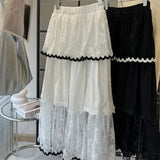 KYLETHOMASW  -  Spring Summer Lace Skirts Women Contrast Color Ruffles Sweet Jupe Femme Korean Fashion Retro Chic Long Skirt