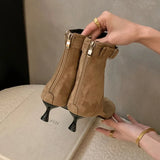 KYLETHOMASW  -  New 2025 Fashion Open Toe Ladies Ankle Boots With Thin Heels Footwear Women Heeled Short Sandals Booties Shoes Female Flip flops