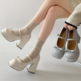 KYLETHOMASW  -  New Spring Platform Thick Heel Women Mary Jane Shoes Fashion Square Toe Shoes Ladies Elegant Height Increase Dress Shoes