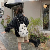 Kylethomasw Sweet Y2k Aesthetic Kawaii Bow Backpack Japanese Girls All Match Drawstring Backpacks Women Students Casual Trendy Schoolbags