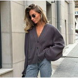 KYLETHOMASW  -  Solid V Neck Single Breasted Knit Cardigan Pocket Front Drop Shoulder 2025 Autumn Casual Women Coat Daily Cozy Chic Lady Sweater
