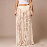 KYLETHOMASW  -  Womens Sexy Sheer Lace Skirt High Waisted Floral Embroidered See Through Ruffled A Line Long Maxi Long Beach Coverup Skirts