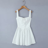 KYLETHOMASW  -  Sexy Bow Square Collar Corset style Mini Sling Dress Women Deep Backless Party Skater Low Waist Ruched A-line Sling Robe